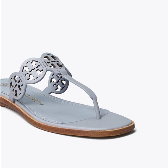 NIB Tory Burch Cloud blue calfskin miller mini logo sandals Size: 8 - Picture 2 of 4